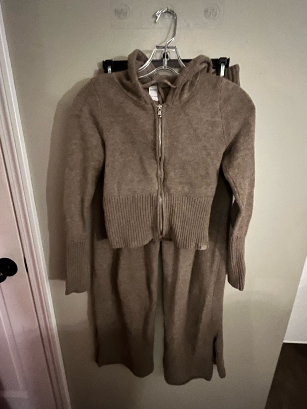 Gilly Hicks Brown Knit Zip-Up Hoodie with Hood